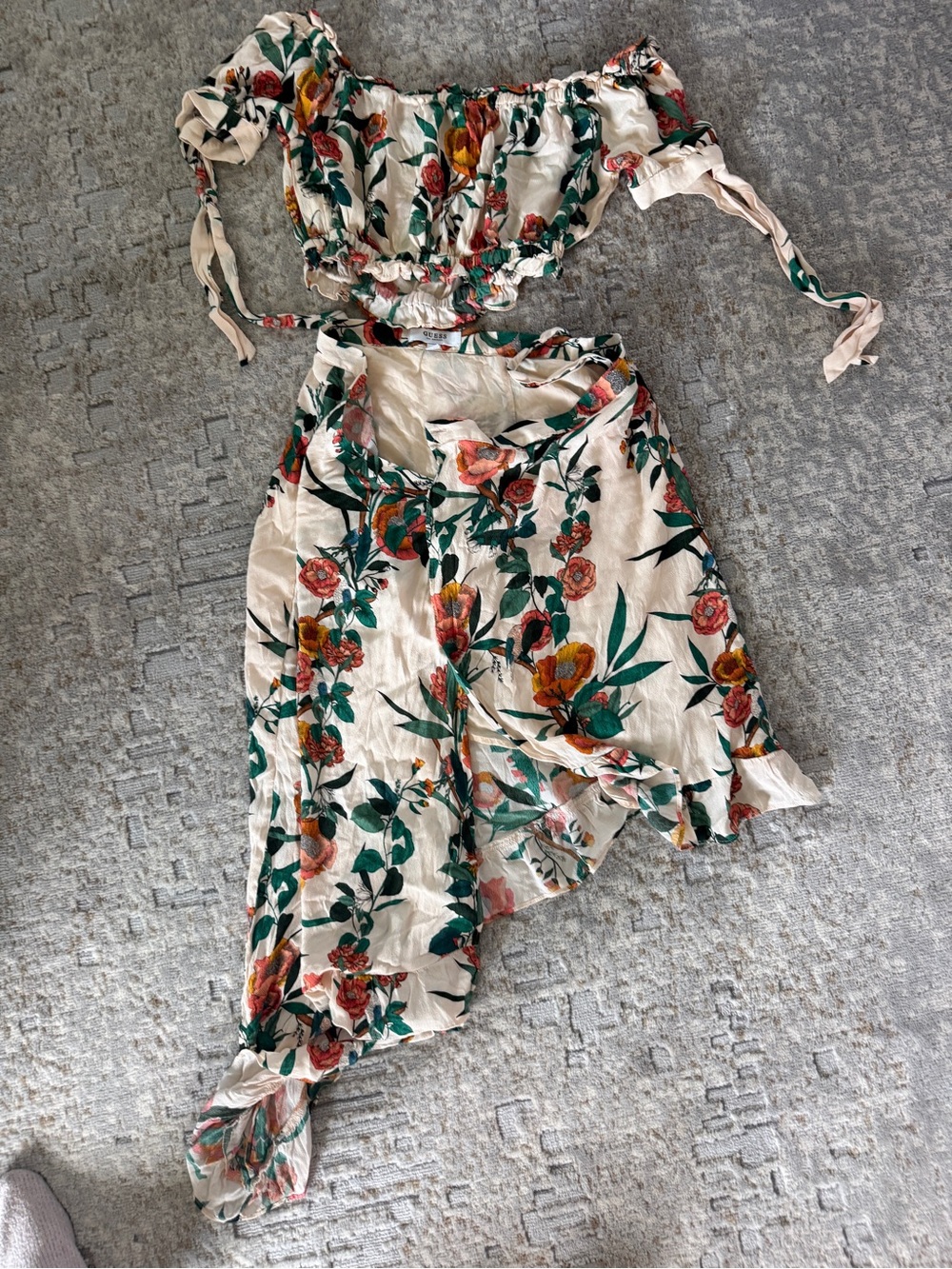 Guess Cream Floral Asymmetrical Two-Piece Dress